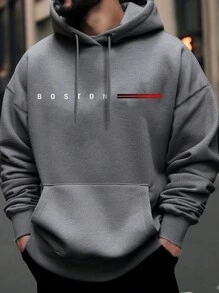 Manfinity Homme Loose Fit Men's Hoodie With Letter Print, Men Hoodie, Hoodie Men, Grey Hoodie