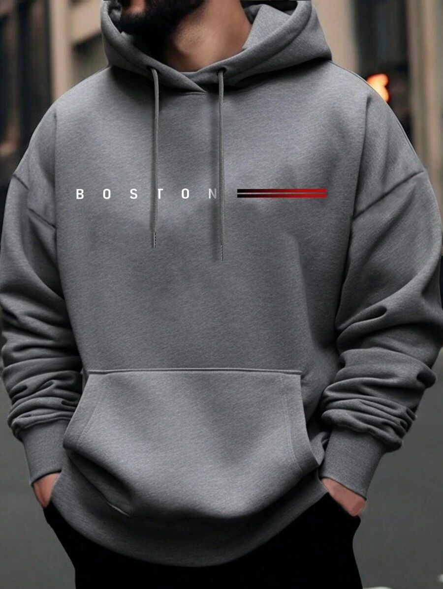 Manfinity Homme Loose Fit Men's Hoodie With Letter Print, Men Hoodie, Hoodie Men, Grey Hoodie