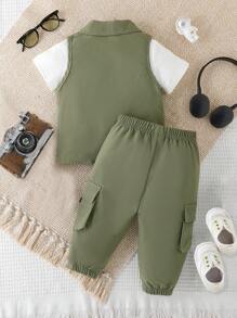 SHEIN Baby Boy Casual Sporty Workwear Three-Piece Set For Summer - Army Green - View 2