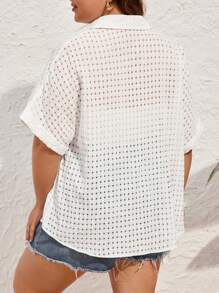 SHEIN Frenchy Plus Size Women's Drop Shoulder Short Sleeve Shirt - White - View 2