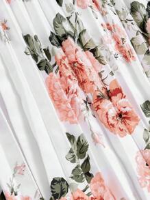 SHEIN VCAY Floral Printed Halter Neck Vacation Pink Dress - White - View 7