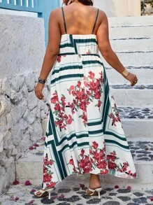 Breezaya 大尺碼女士花紋條紋印花細肩帶連衣裙