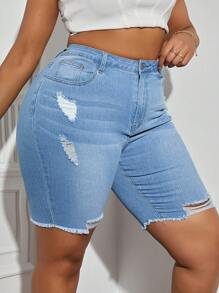 SHEIN SXY Plus Size Women's Distressed Denim Shorts  Summer Outfits For Women Festival Outfits  Casual Biker Shorts