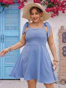 SHEIN VCAY Vestido de playa floral y recortado en color azul cielo para mujeres de talla grande para vacaciones y día de San Valentín, con tirantes spaghetti - Celeste - Ver 4