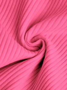 Tween Girls' Shiny Street Style Knitted Solid Color Square Neck Long Sleeve T-Shirt - Hot Pink - View 3