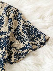 SHEIN LUNE Plus Size Women's Summer Satin Print Short Sleeve Top & Shorts Two-Piece Set - Multicolor - View 5