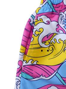 Manfinity KASUA Men's Drawstring Beach Shorts With Ocean Wave Print - Multicolor - View 3