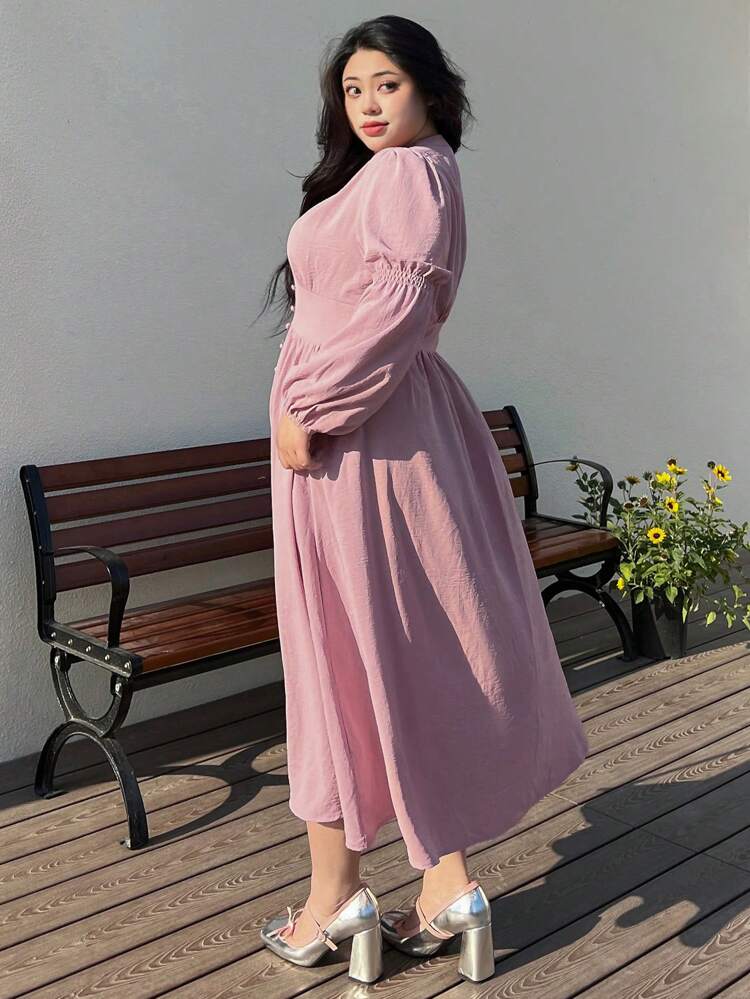 Dazy Petite Plus Plus Size Women's Lantern Sleeve V-Neck Dress,Fall Dress Long Sleeve Dress Maxi Dress