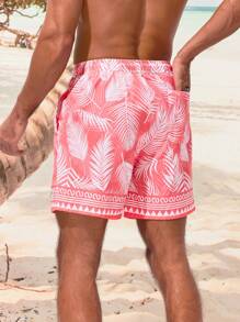Surfspeed Men's Tropical Printed Beach Shorts With Slant Pockets - Pink - View 2