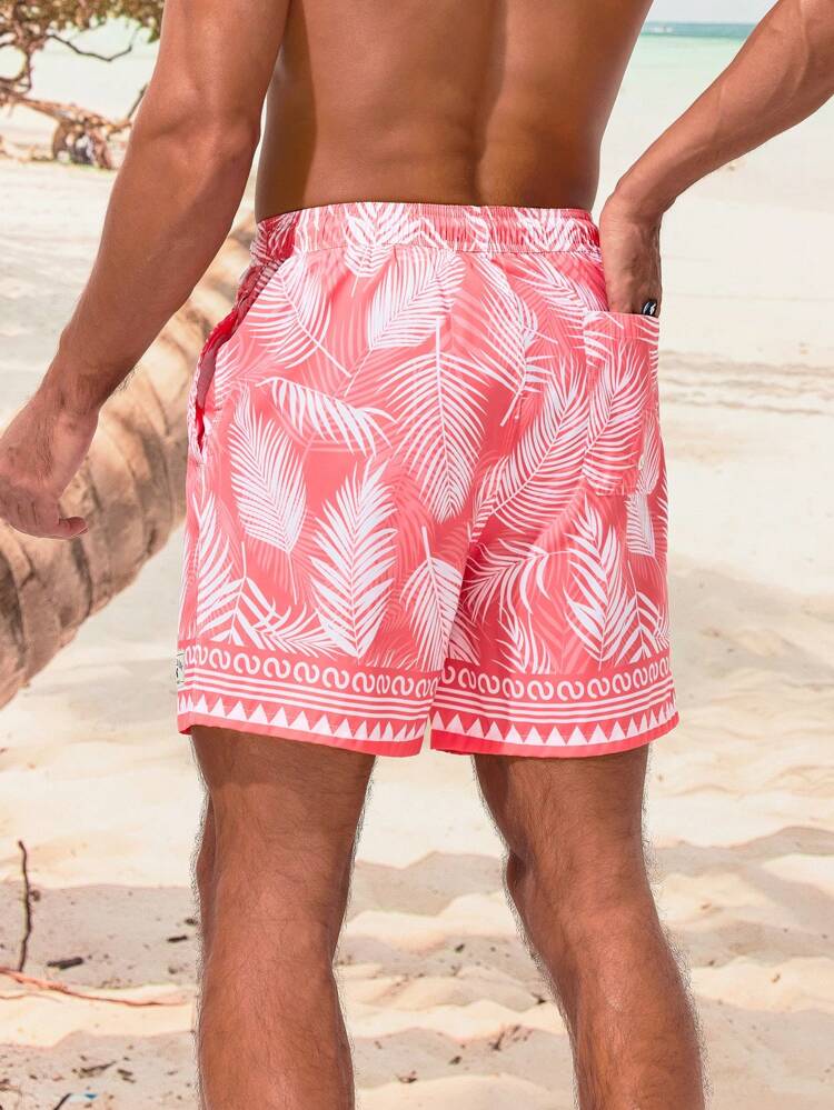 Men's Tropical Printed Beach Shorts With Slant Pockets