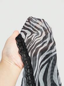 ROMWE J-Fashion Plus Size Women Summer Bow Detail Decoration Patchwork Lace Zebra Striped Camisole - Black - View 5