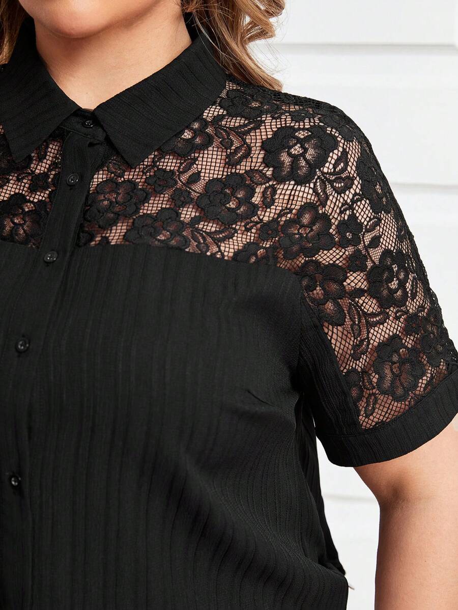 SHEIN Clasi Blusas Negras De Talla Grande - Negro - Ver 1