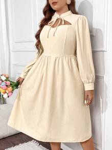 Celure Frauen Große Größen Einfarbig Romantisches, langärmliges, Cut Out Kleid