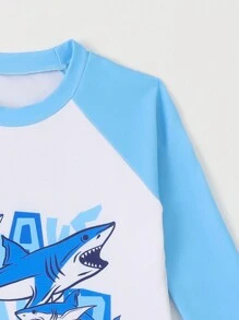 Conjunto De Trajes De Baño Para Jóvenes Niños Con Diseño De Tiburón En Bloques De Colores - Multicolor - Ver 5