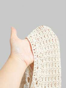 ROMWE Kawaii Summer Crochet Solid Color Hollow Knit Cropped Sweater, School