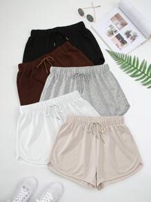 INAWLY Solid Color Drawstring Waist Shorts - Multicolor - View 1
