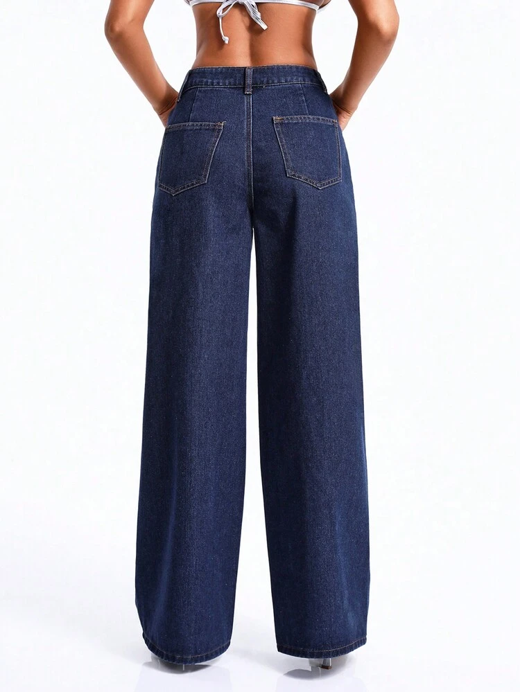 Chain Decorated Wide Leg Jeans