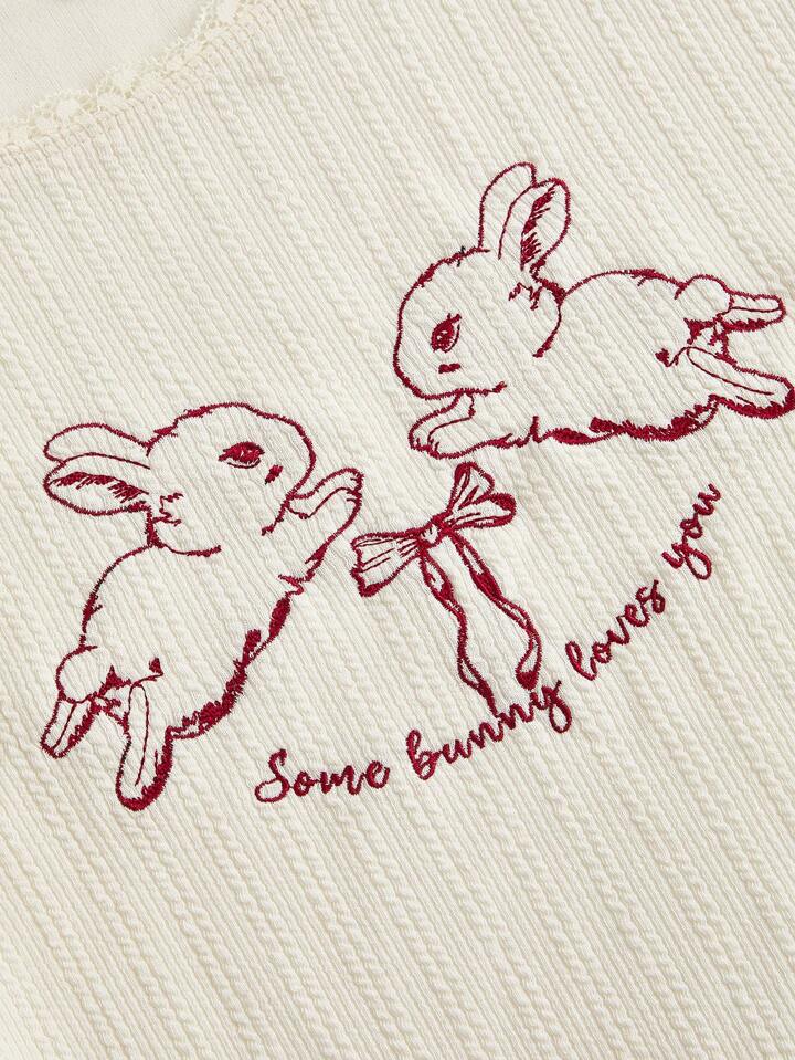 Our Kawaii Women's Himekaji Slim Fit Rabbit Embroidered T-Shirt
