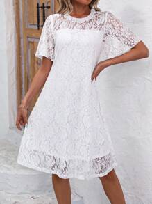 SHEIN LUNE Của phụ nữ Vòng cổ Ren Đầm - trắng - Xem 6