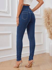 SHEIN Tall 女士口袋牛仔褲 - 中等水洗藍 - 查看 2