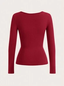 SHEIN BASICS Camiseta De Manga Larga Para Mujer Con Corte Ajustado