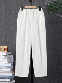 Tween Boy Loose Fit Casual Solid Woven Straight Leg Pants - White - View 3