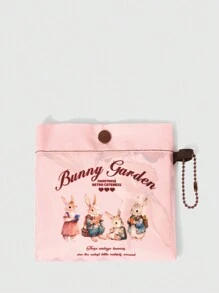 ROMWE Kawaii 2入組卡通兔紋摺疊型購物袋和錢包,具有大容量和便攜把手492037