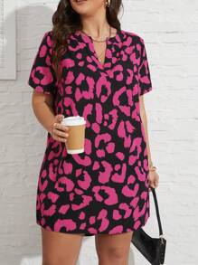 SHEIN LUNE Kích thước lớn Của phụ nữ In hoa Báo Ngắn tay Đầm - Nhiều màu - Xem 3