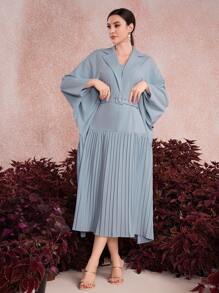 Al Najma 蝙蝠袖腰帶卡夫丹,褶皺邊緣 - 藍色 - 查看 3