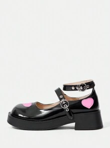 SheIn MOD Women's Wedge Heel & Thick Sole Shoes - Black - View 1