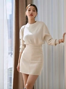 DAZY Solid Color High Waist Casual Mini Skirt - Apricot - View 4
