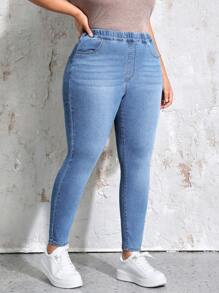 EMERY ROSE Women's Plus Size Slim Fit Denim Jeans - Light Wash - View 1