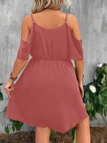 SHEIN LUNE Kích thước lớn Của phụ nữ Vai lạnh Eo đàn hồi Đầm - Bụi hồng - Xem 2