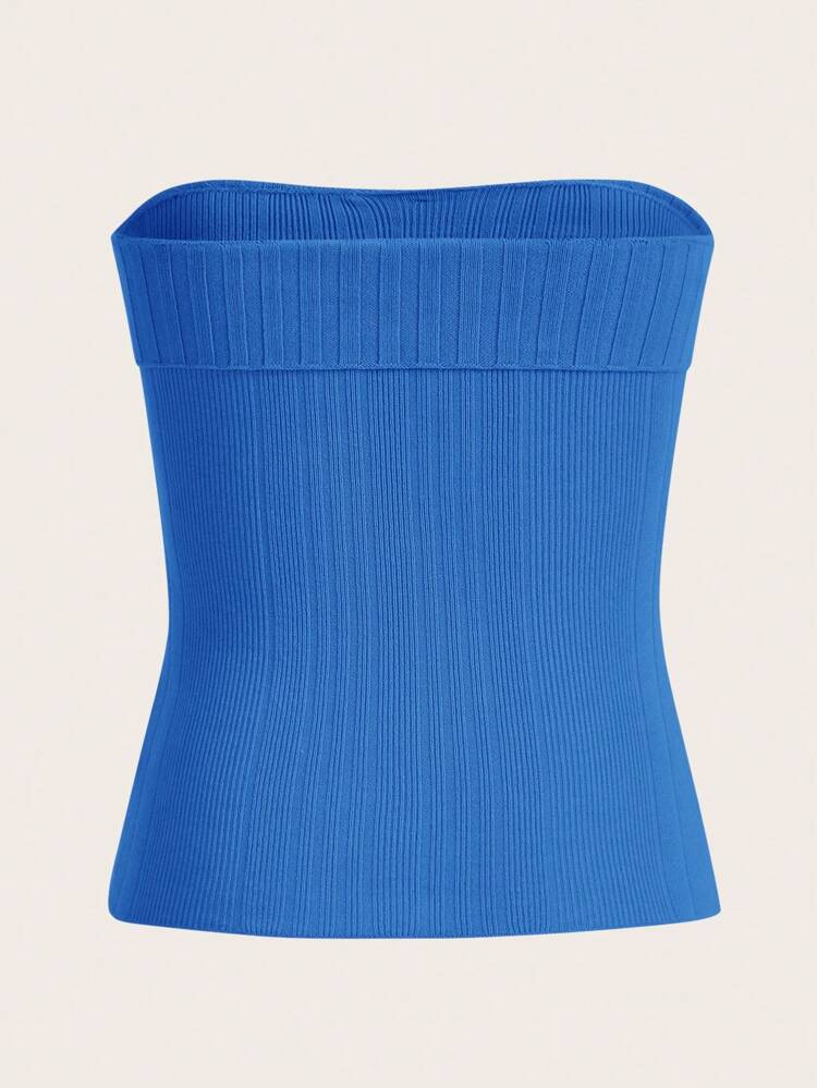 Women's Ribbed Strapless Top With Front Tie Detail