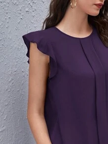 SHEIN Clasi Solid Color Short Cap Sleeve Casual Shirt - Purple - View 3