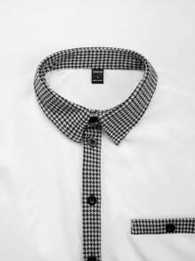 Manfinity Homme 男士拼布格子短袖襯衫 - 白色 - 查看 5