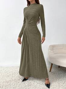 SHEIN Privé Women's Ribbed Twisted Knot Dress - Green - View 1