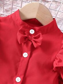 Baby Girl Ruffled Short Sleeve Blouse - Red - View 3