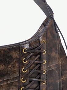 SHEIN ICON Y2K Cái túi , Phong cách đường phố , Đúng mốt Nâu Phong cách Dây đeo Túi đeo chéo Với Coa dây Chi tiết - Cà phê nâu - Xem 5