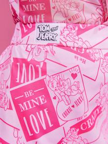 TOM & JERRY X SHEIN Allover Print Cartoon Ruffle Hem Skirt