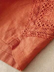 Kích thước lớn Màu thuần Eo đàn hồi Quần short Với Mảnh Lace Thiết kế - trái cam - Xem 3