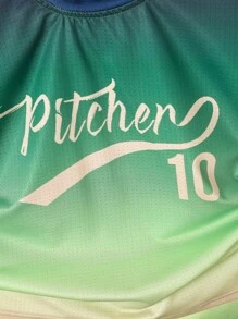 男童漸層色字母印花短袖t恤和短褲套裝 - 墨綠色 - 查看 4