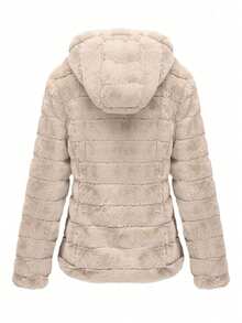 Risissida Women Hooded Faux Fur Jacket With Pockets - The Perfect Choice For Autumn/Winter - Beige - View 3