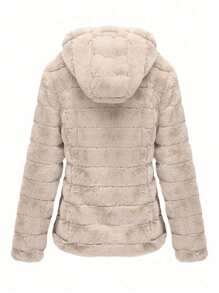 Women's Faux Fur Coat With Hat And Pockets, Perfect For Fall And Winter - Soft Blend Fabrics