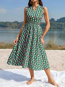 GENKIRA Sleeveless Printed Notched Neck Dress - Multicolor - View 4