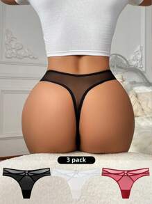 3 cái/bộ Lưới Dây đeo mỏng Quần lót Thong - Nhiều màu - Xem 3