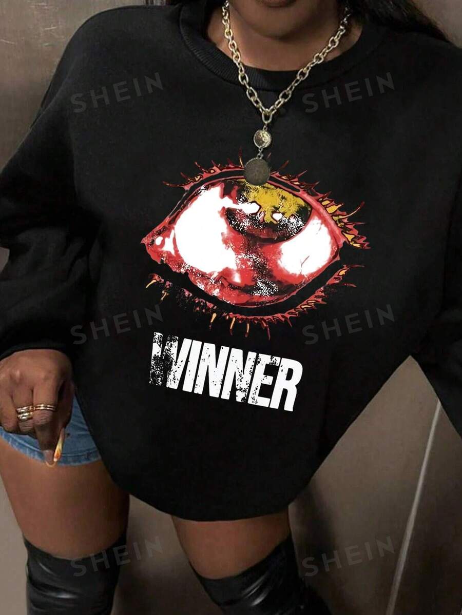 SHEIN Slayr Sudadera De Cuello Redondo De Manga Larga Y Talla Grande Con Estampado De Patrón