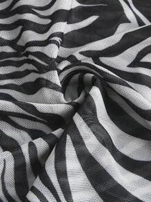 ROMWE J-Fashion Plus Size Women Summer Bow Detail Decoration Patchwork Lace Zebra Striped Camisole - Black - View 4