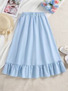 SHEIN Tween Girls' Ruffle Edge Chiffon Skirt,Holiday,Summer,Travel