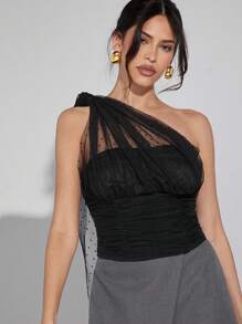 SHEIN Unity Women Polka Dot One Shoulder Top - Black - View 1
